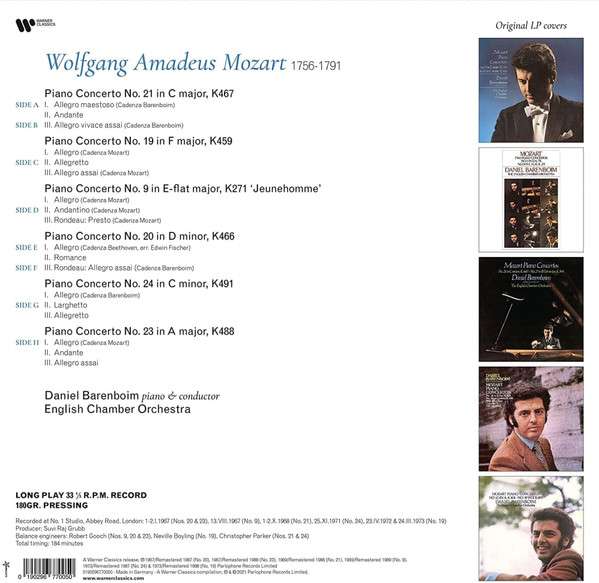 Daniel Barenboim, English Chamber Orchestra – Mozart Piano Concertos : Nos. 9, 19, 20, 21, 23 &amp; 24 (4LP)
